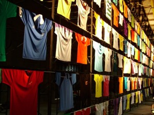 Wall filled with cheap t-shirts