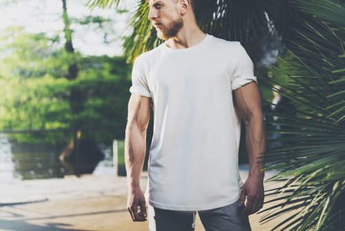 muscular man wearing white t-shirt