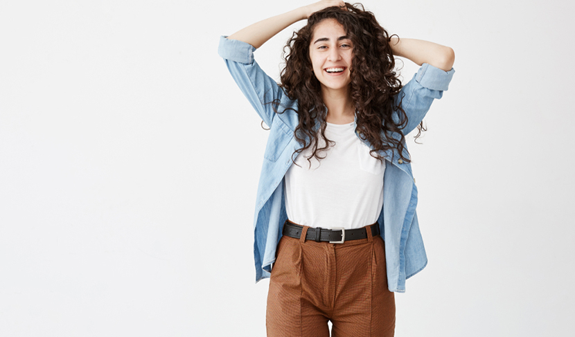 woman wearing casual professional outfit