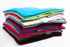 pile colorful t shirts