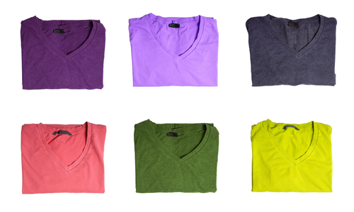 Six t-shirts of different colors