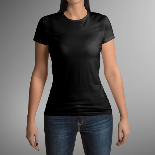 Female wearing black t-shirt