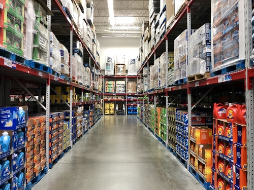 shopping aisles inside warehouse