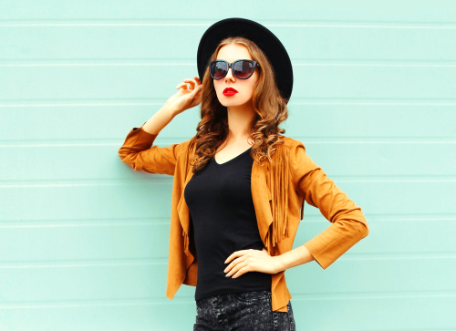 fashion portrait woman wearing black v neck