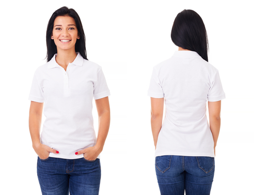 Young woman in white polo shirt