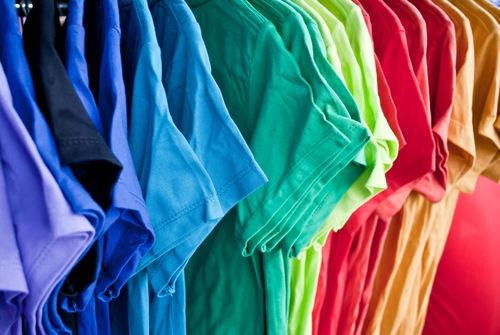 row of colorful t shirts