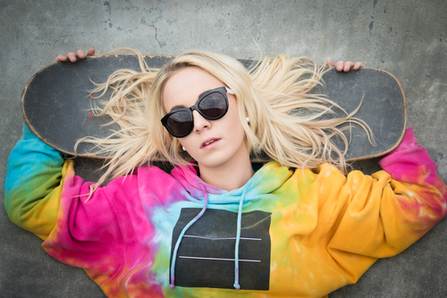 girl with tie dyed sweatshirt