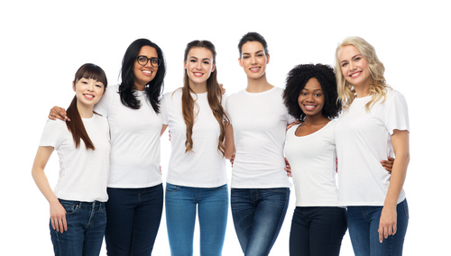 group of friends in white shirts