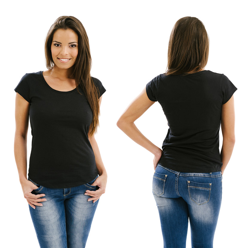 female with blank black shirt