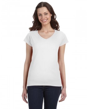 White|Ladies Fitted V-Neck