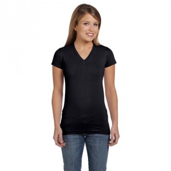 Black|Ladies Fitted V-Neck