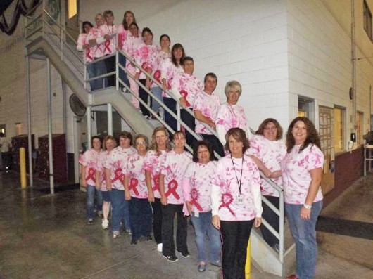 Group Wearing Pink Ribbon Tie Dye